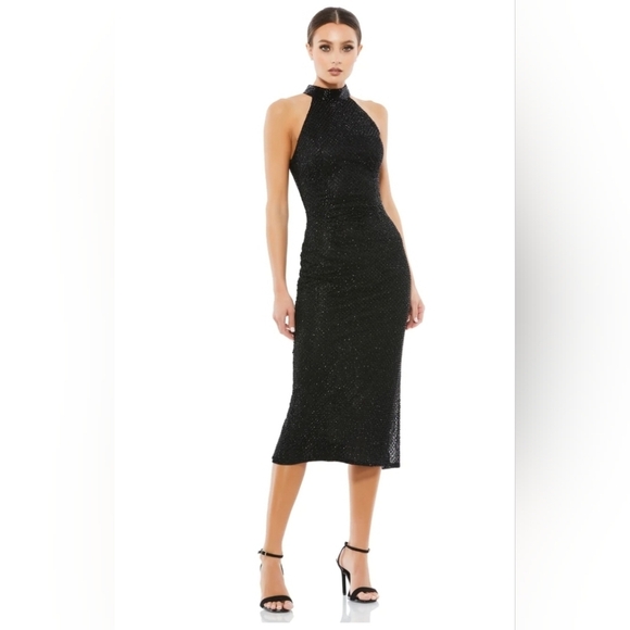 Mac Duggal, Hand Beaded Midi Cocktail Dress, Black, Size 2, NWT - Picture 1 of 13